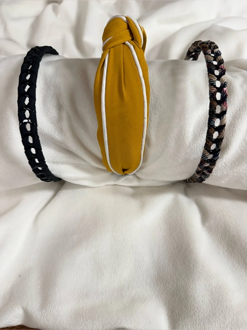 Brand New-Set of 3-Mustard Yellow Knotted,Black Weaved,Print Weaved Headbands